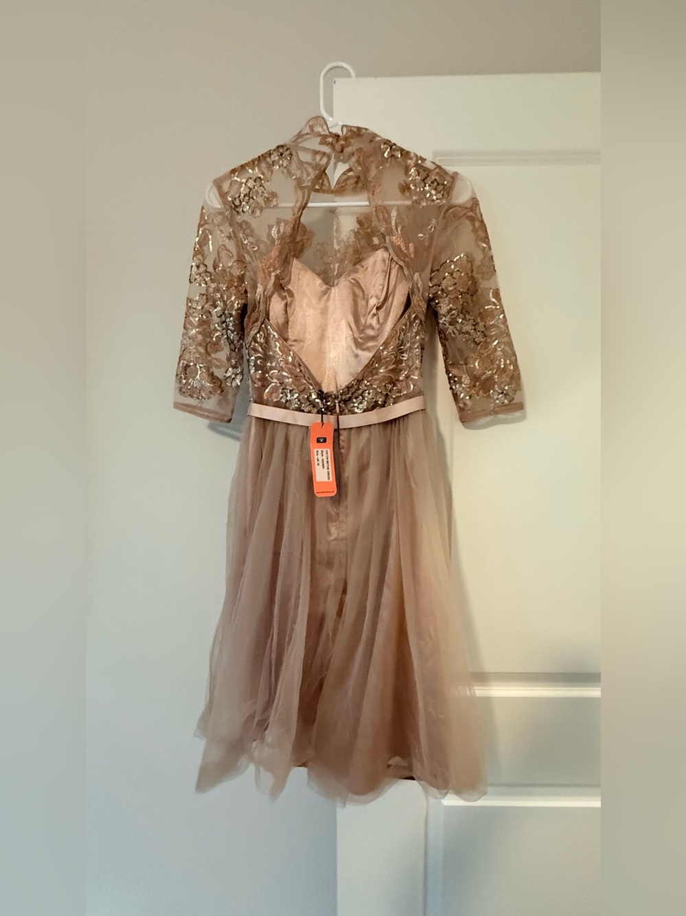 Chi Chi London Rose Gold Embroidered Lace & Tulle Midi Dress - Picture 8 of 10